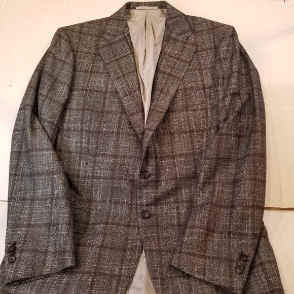 Cesare Attolini Battaglia Blazer 42R EU52 Grey Brown White Windowpane Tweed NWT - Picture 1 of 11